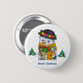 Cute Snowman met twee kleine muizen Button (Voorkant /achterkant)