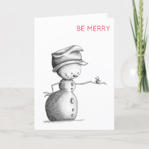 Cute Snowman met vogelillustratie zijn Merry Feestdagen Kaart