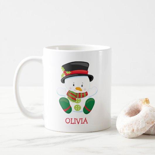 Cute Snowman Mug de Noël personnalisé (Avec donut)