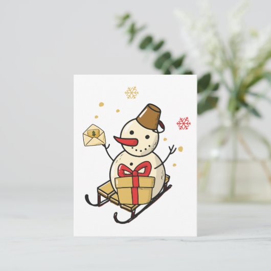Cute Snowman op een spoor Briefkaart (Staand voorkant)