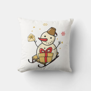 Cute Snowman op een spoor Kussen