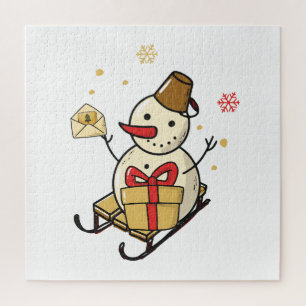 Cute Snowman op een spoor Legpuzzel