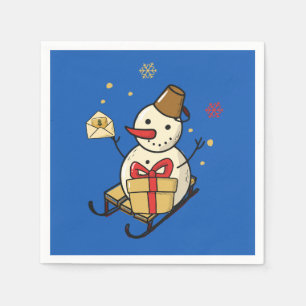 Cute Snowman op een spoor Servet