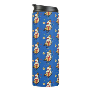 Cute Snowman op een spoor Thermosbeker