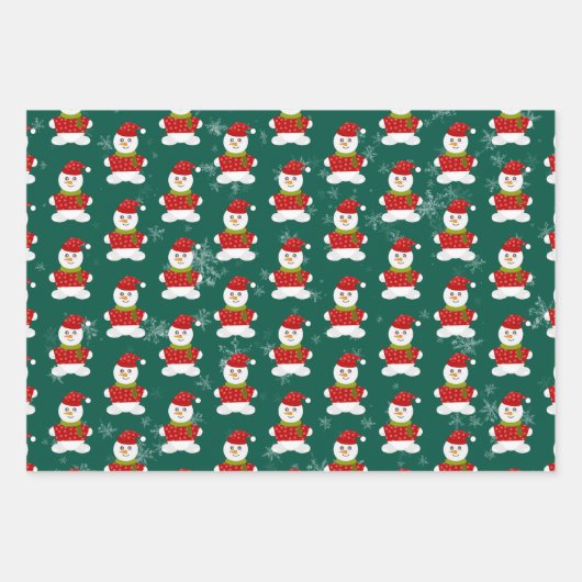 Cute Snowman op roze, blauw en groene achtergrond Inpakpapier Vel (Voorkant 3)