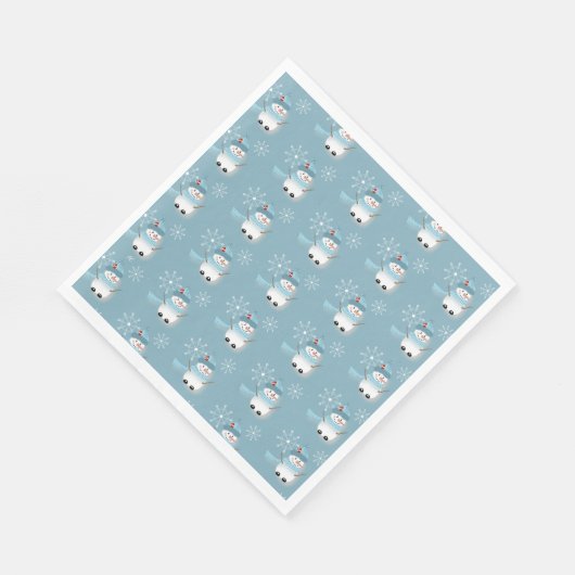 Cute Snowman Pattern Blue Holiday Paper Napkins Servet