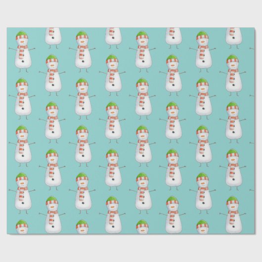 Cute Snowman Pattern Kerstmis Cadeaupapier (Vlak)