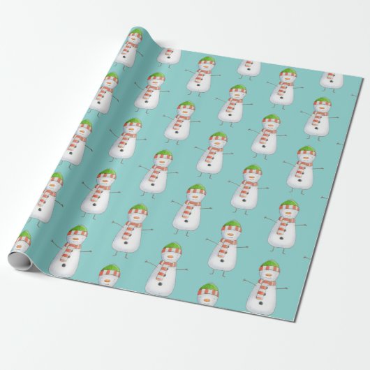 Cute Snowman Pattern Kerstmis Cadeaupapier (Uitgerold)