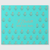 Cute Snowman Pattern Turquoise and Gold Kerstmis Cadeaupapier (Vlak)