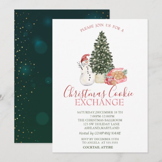 Cute Snowman, Pine Tree, Cookies Kaart (Voorkant / Achterkant)