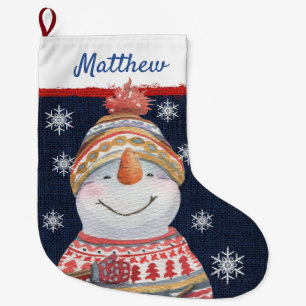 Cute Snowman Red Green Sweater Pet Snowflakes Name Grote Kerstsok