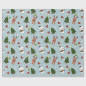 Cute Snowman, Reindeer & Christmas Tree Wrapping Cadeaupapier (Vlak)