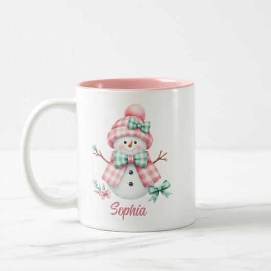Cute Snowman Rose Vert Mug personnalisé (Gauche)