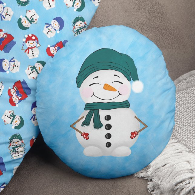 Cute Snowman Scarf Pet Kerstmis Rond Kussen (Creator heeft geüpload)