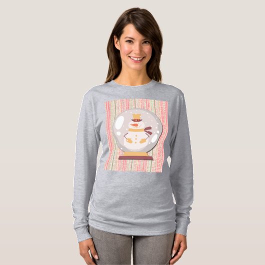 Cute Snowman Snow Globe Art on T-Shirt (Voorkant volledig)
