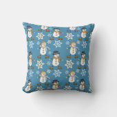 Cute Snowman Snowflake Pattern on Blue Kussen (Voorkant)