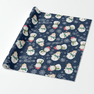 Cute Snowman Snowflake Whimsical Cadeaupapier