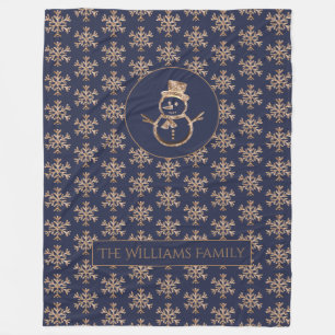 Cute Snowman Snowflakes Pattern Blue Winter Fleece Deken