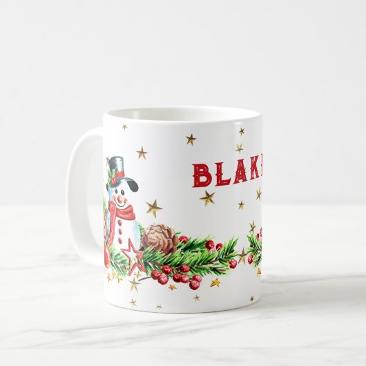 Cute Snowman Stars Aangepaste naam Kerstmis Mok (Voorkant links)