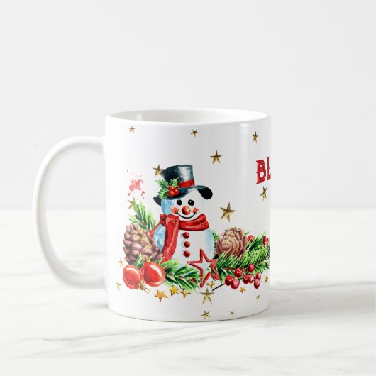 Cute Snowman Stars Aangepaste naam Kerstmis Mok (Links)