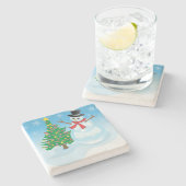 Cute Snowman Stenen Onderzetter (Zijkant)