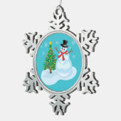 Cute Snowman Tin Sneeuwvlok Ornament (Rechts)