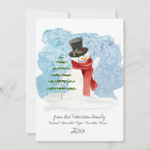 Cute Snowman Top Hat Merry Kerstscript Foto Feestdagenkaart