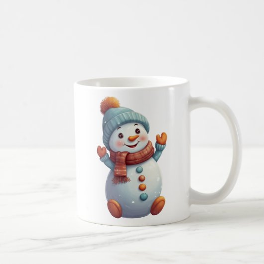 Cute Snowman Turquoise Orange Hiver Café Mug (Droite)