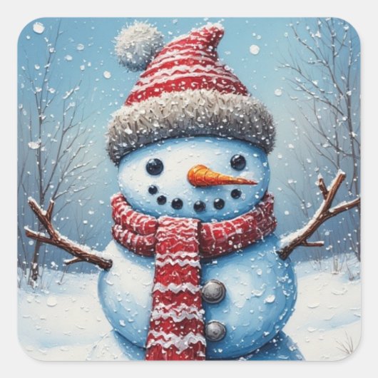 Cute Snowman  Vierkante Sticker (Voorkant)