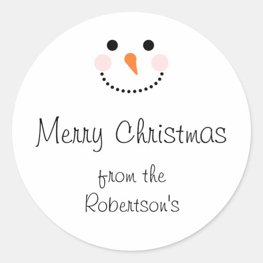 Cute Snowman White Merry Kerstmis Envelope Seal Ronde Sticker (Voorkant)