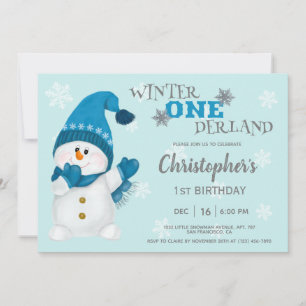 Cute Snowman Winter Onederland 1e verjaardag Kaart