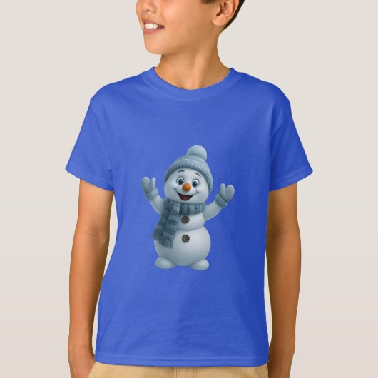 Cute Snowman with Blue Scarf – Adorable Winter Chr T-shirt (Voorkant)