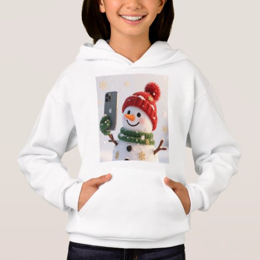 Cute Snowman With Phone Kids Hoodie (Devant)
