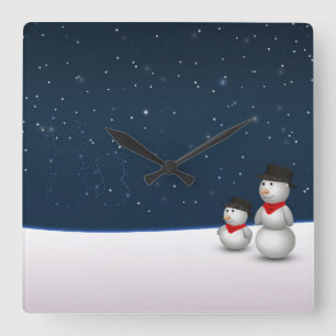 Cute Snowmen Constellation Vierkante Klok