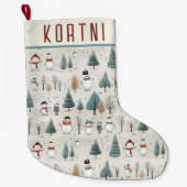 Cute Snowmen en kerstbomen Grote Kerstsok (Voorkant)