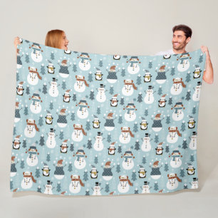 Cute Snowmen en Penguins Fleece Blanket Deken