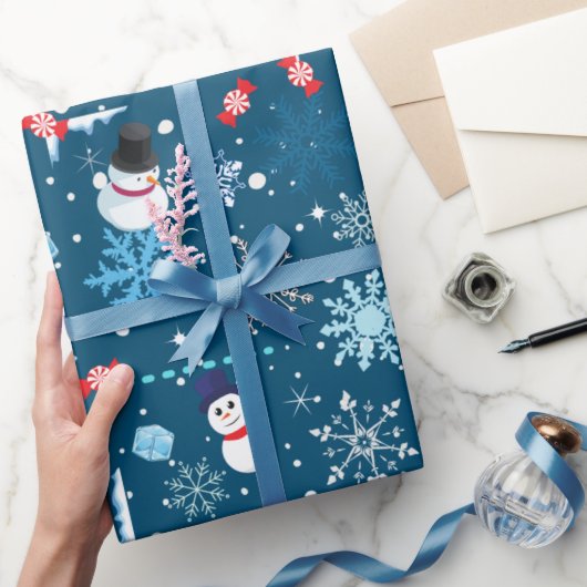 Cute Snowmen en Snowflakes Kerstmis Cadeaupapier (Geschenken)