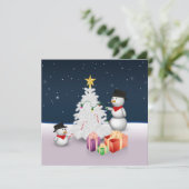 Cute Snowmen met kerstboom Kaart (Staand voorkant)