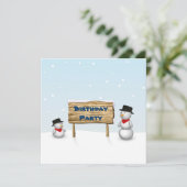 Cute Snowmen met Sign - Birthday Uitnodiging (Staand voorkant)