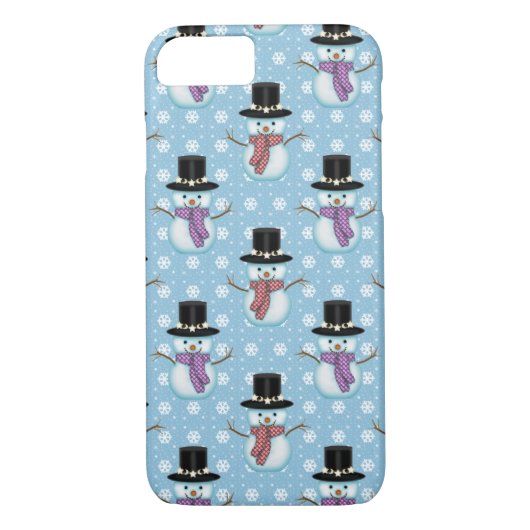 Cute Snowmen op Bleek blauw Patroon Case-Mate iPhone Case (Achterkant)