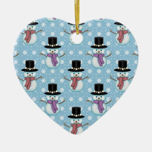Cute Snowmen op Bleek blauw Patroon Keramisch Ornament (Voorkant)