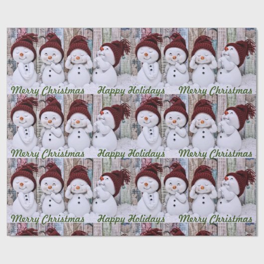 Cute Snowmen Prettige feestdagen Merry Kerstseizoe Cadeaupapier (Vlak)