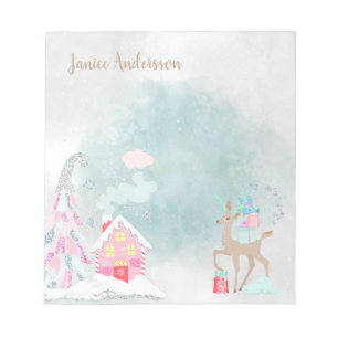 Cute Snowy Blue Roze Kerstman Winter Notitieblok