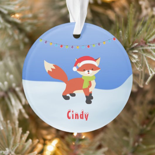 Cute Snowy Fox in Santa Hat Ornament (Boom)