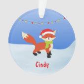 Cute Snowy Fox in Santa Hat Ornament (voorkant)