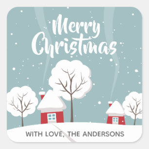 Cute Snowy Houses and Trees Kerstmis Vierkante Sticker