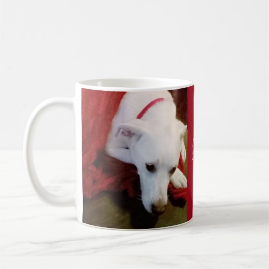 Cute Snowy White Puppy Dog Red Kerstmis Koffiemok (Links)