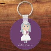 Cute Sober Princess Cartoon Character Paars Sleutelhanger (Voorkant)