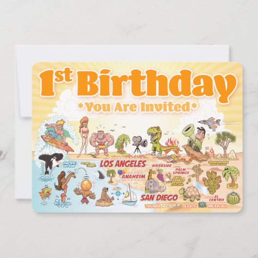Cute SoCal 1st Birthday Invitation Kaart (Voorkant)