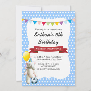 Cute Soccer Beer Blue Polka Dots Birthday Party Kaart